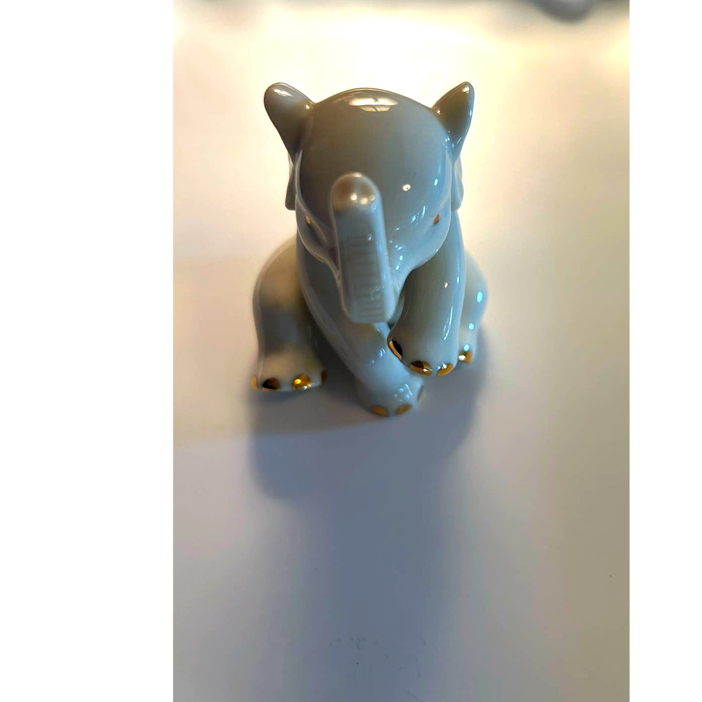 Lenox Baby Elephant Sitting Figurine Fine Cream China 24K Gold Colored Accents